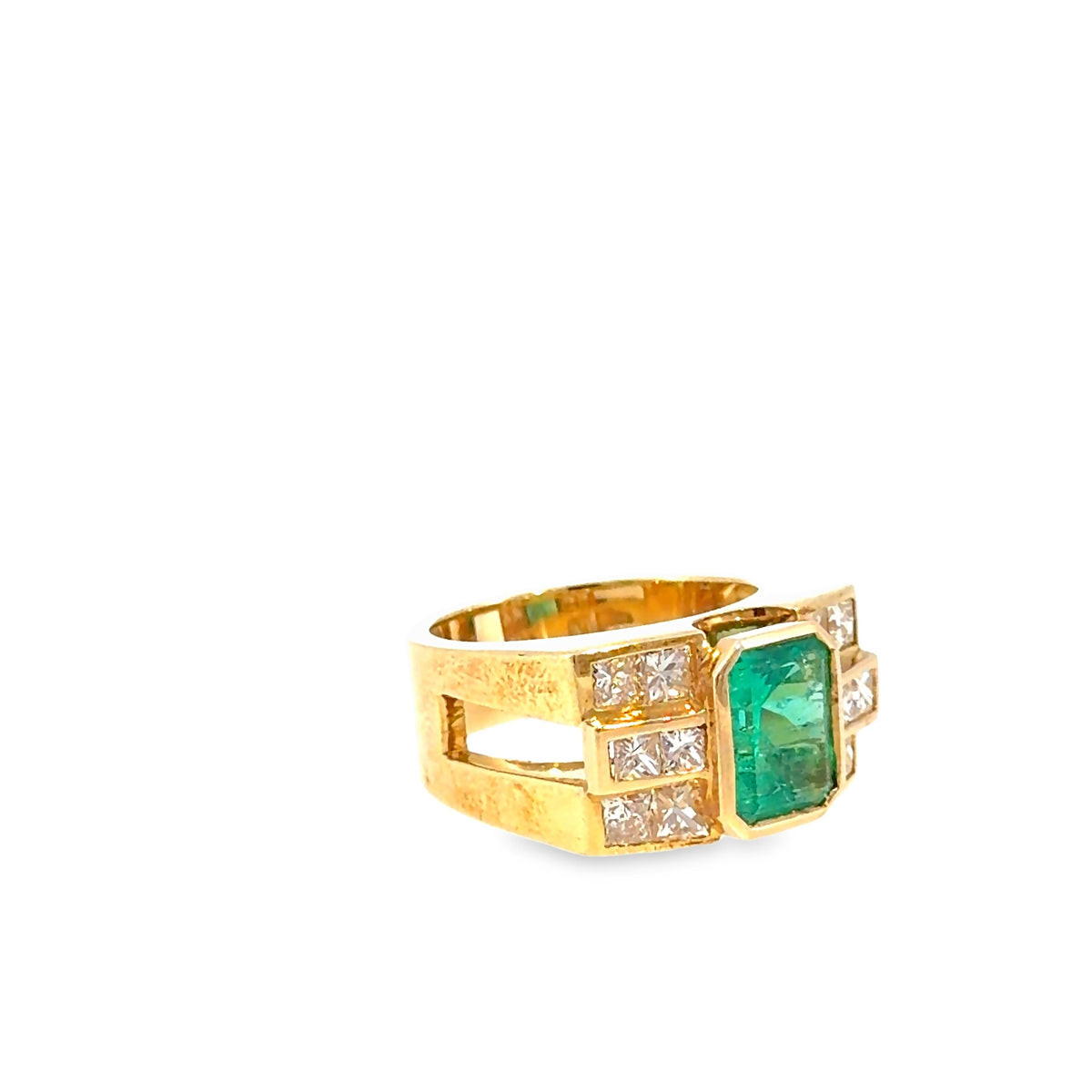 The River Oaks Ring, 4.30 ct Emerald & Diamond, 18K Yellow Gold by Benji Designs, view 2