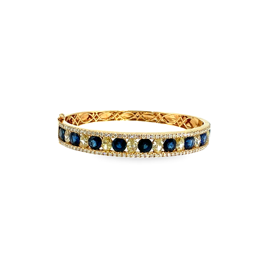 The Royal Oval Bangle, 6.00ct Sapphire & 5.00ct Diamond, 14K Yellow Gold by Benji Designs, view 1