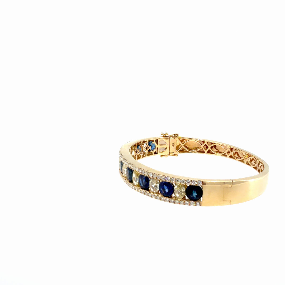 The Royal Oval Bangle, 6.00ct Sapphire & 5.00ct Diamond, 14K Yellow Gold by Benji Designs, view 3