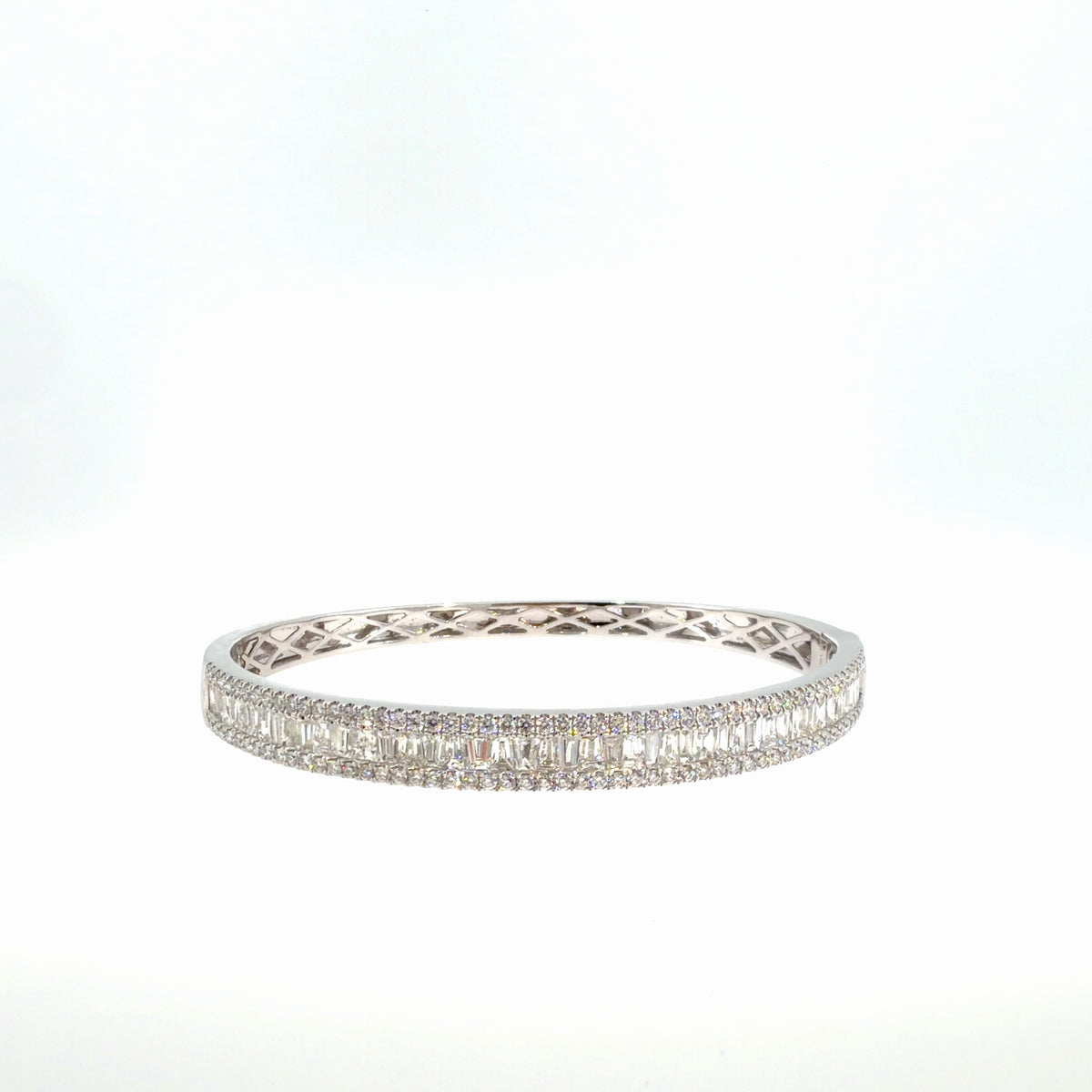 The Baguette Skyline Bangle, 6.00ct Diamond, 14K White Gold by Benji Designs, view 2