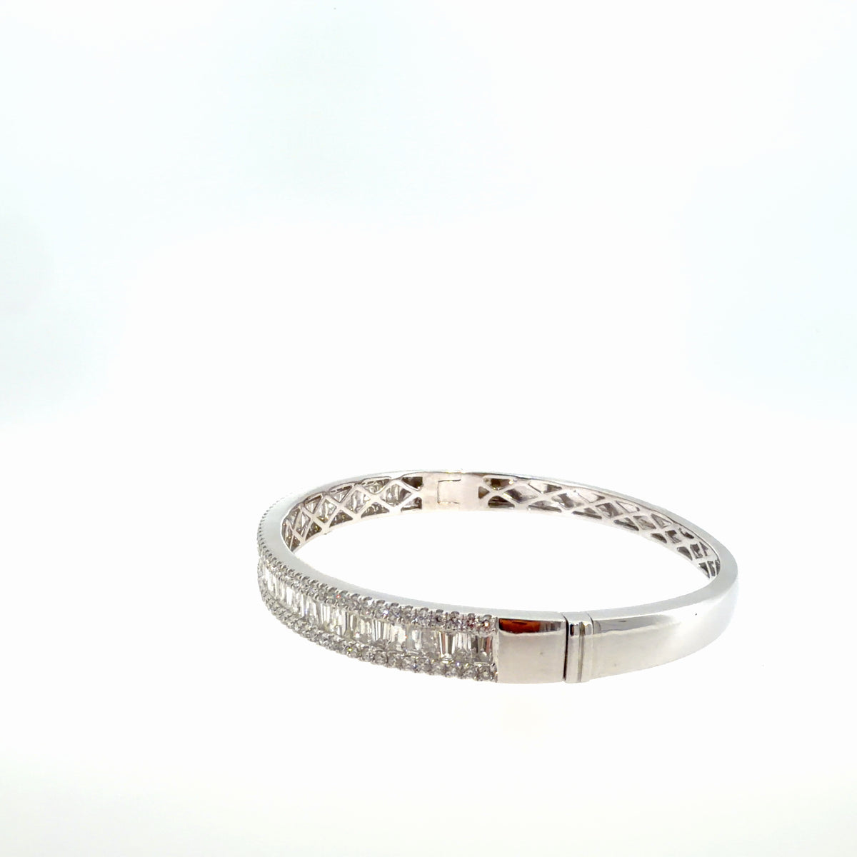 The Baguette Skyline Bangle, 6.00ct Diamond, 14K White Gold by Benji Designs, view 3