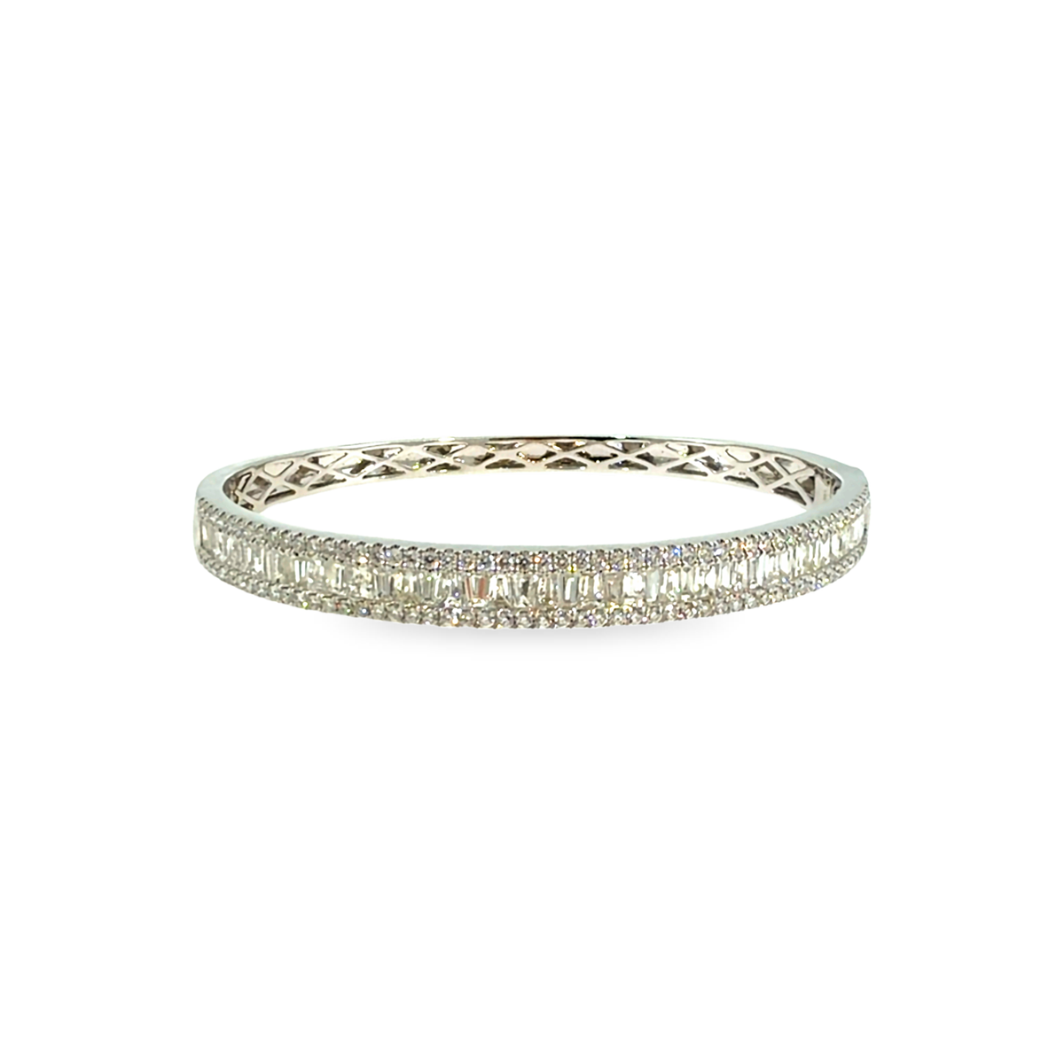 The Baguette Skyline Bangle, 6.00ct Diamond, 14K White Gold by Benji Designs, view 1