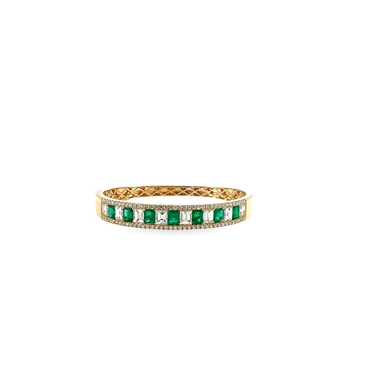 The Emerald Empress Bangle, 3.50ct Emerald & 5.50ct Diamond, 14K Yellow Gold by Benji Designs, view 1