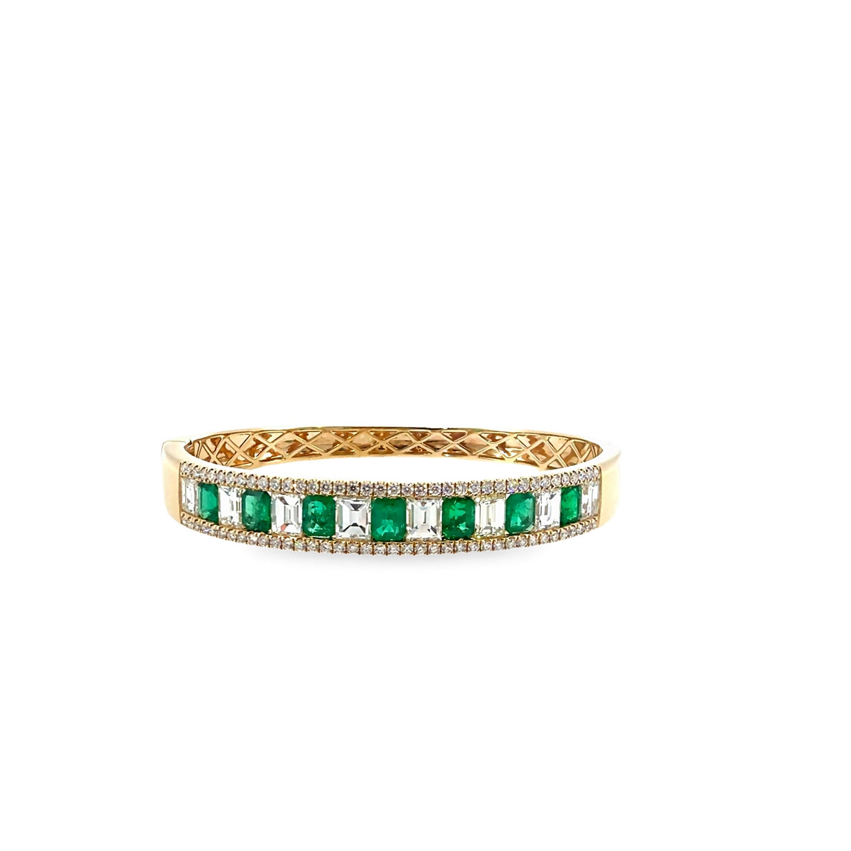 The Emerald Empress Bangle, 3.50ct Emerald & 5.50ct Diamond, 14K Yellow Gold by Benji Designs, view 2