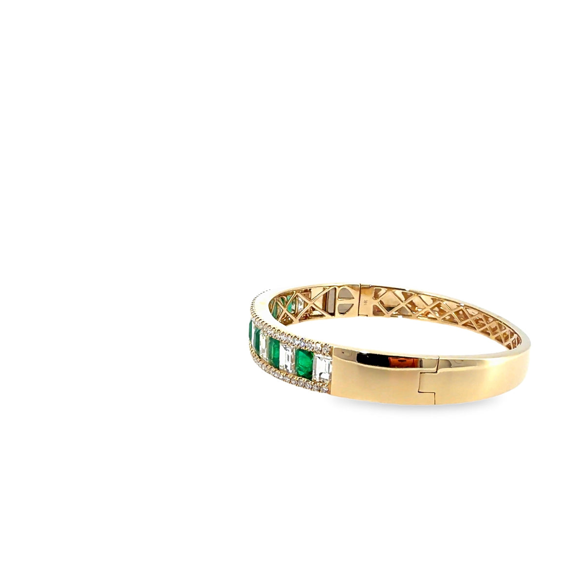 The Emerald Empress Bangle, 3.50ct Emerald & 5.50ct Diamond, 14K Yellow Gold by Benji Designs, view 3
