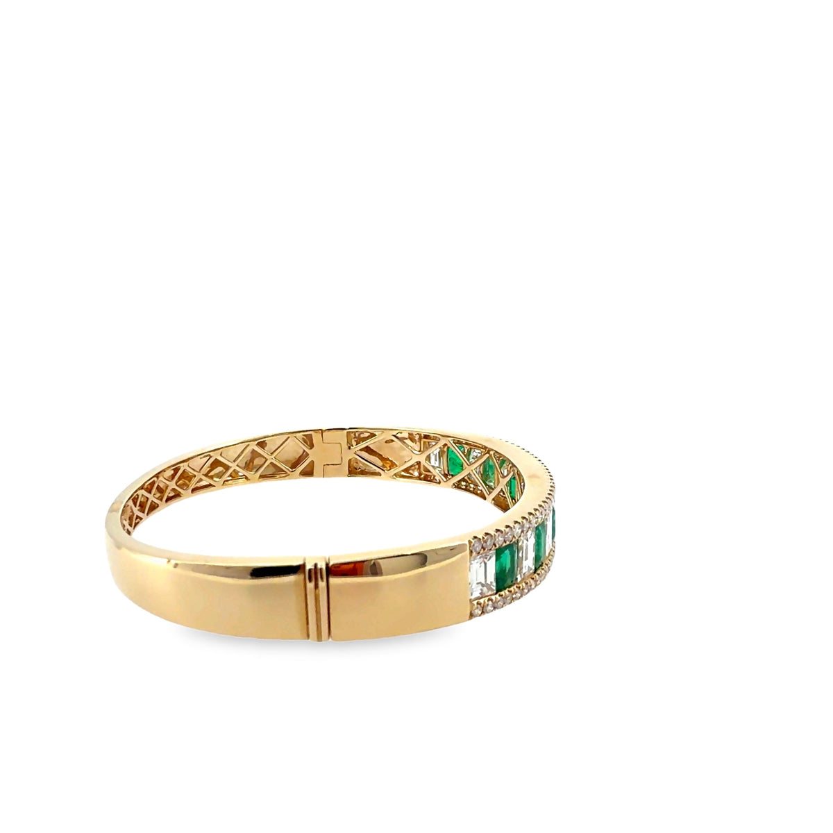 The Emerald Empress Bangle, 3.50ct Emerald & 5.50ct Diamond, 14K Yellow Gold by Benji Designs, view 5