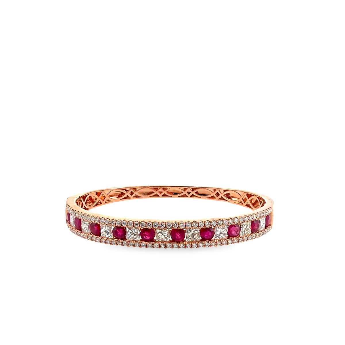 The Rosé Ruby Bangle, 3.50ct Ruby & 4.50ct Diamond, 14K Rose Gold by Benji Designs, view 1