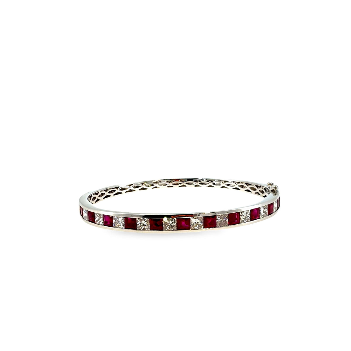 The Scarlet Channel Bangle, 4.00ct Ruby & 3.00ct Diamond, 14K White Gold by Benji Designs, view 1