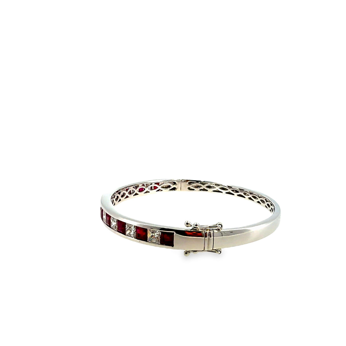 The Scarlet Channel Bangle, 4.00ct Ruby & 3.00ct Diamond, 14K White Gold by Benji Designs, view 2