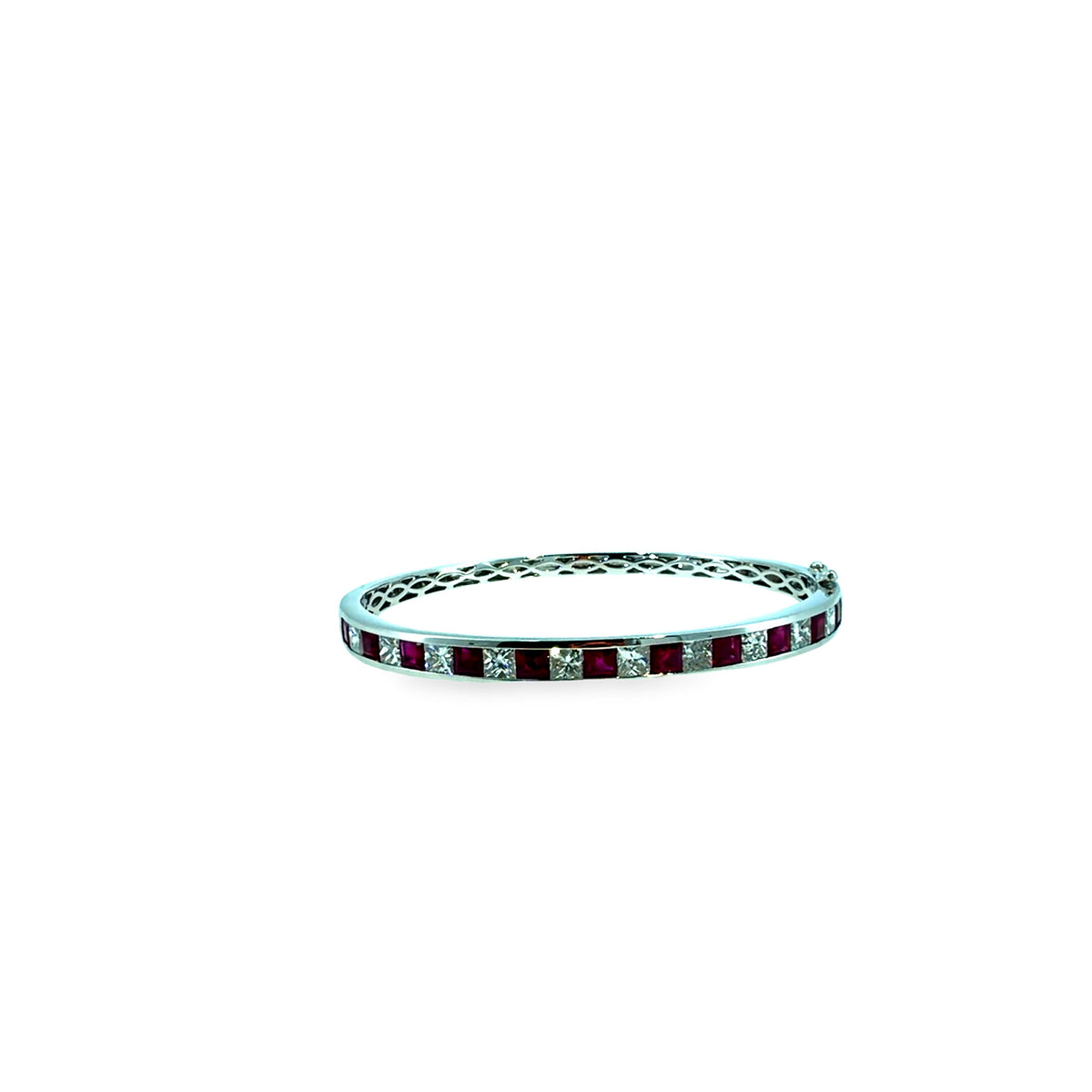 The Scarlet Channel Bangle, 4.00ct Ruby & 3.00ct Diamond, 14K White Gold by Benji Designs, view 5