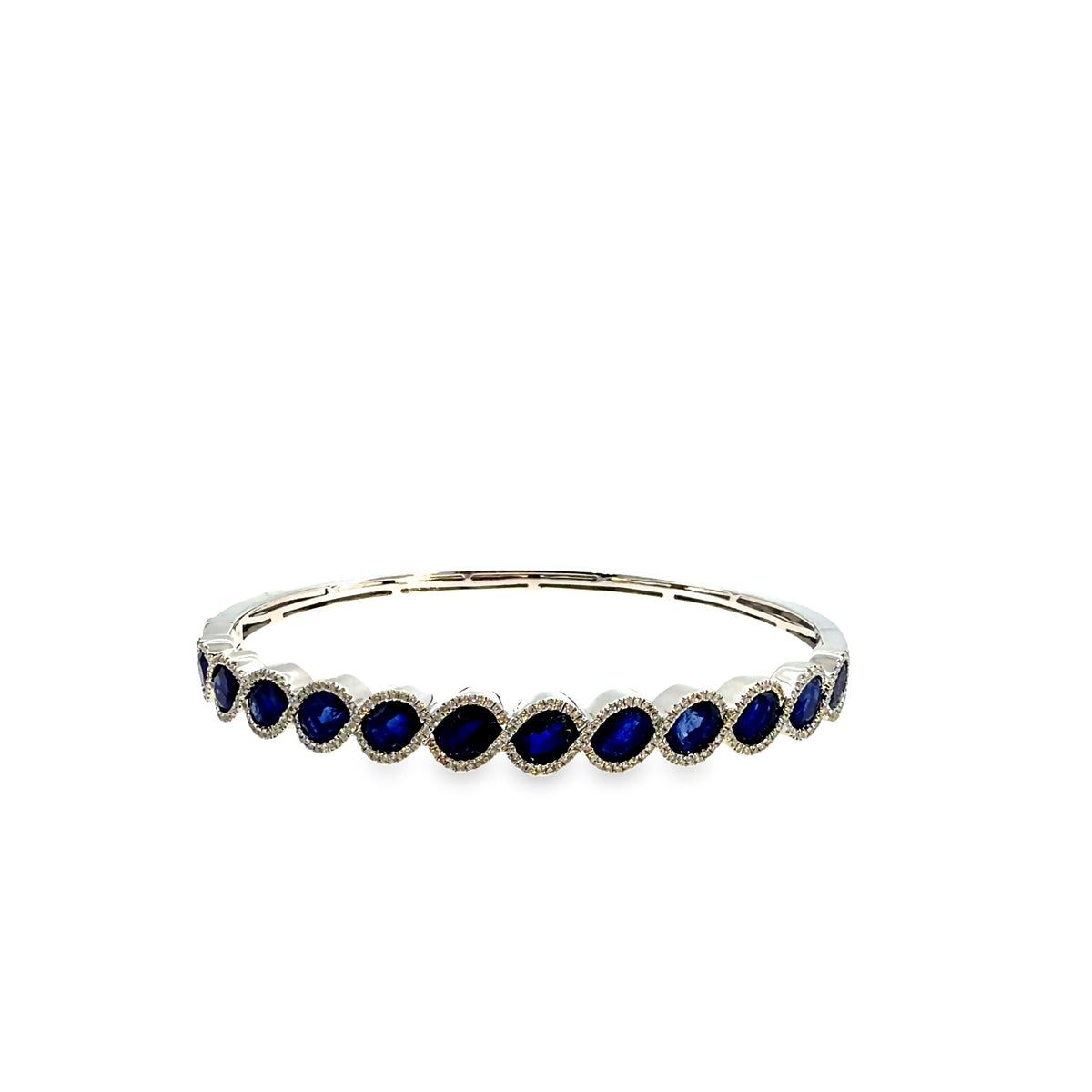 The Midnight Oval Bangle, 7.00ct Sapphire & Diamond, 14K White Gold by Benji Designs, view 6