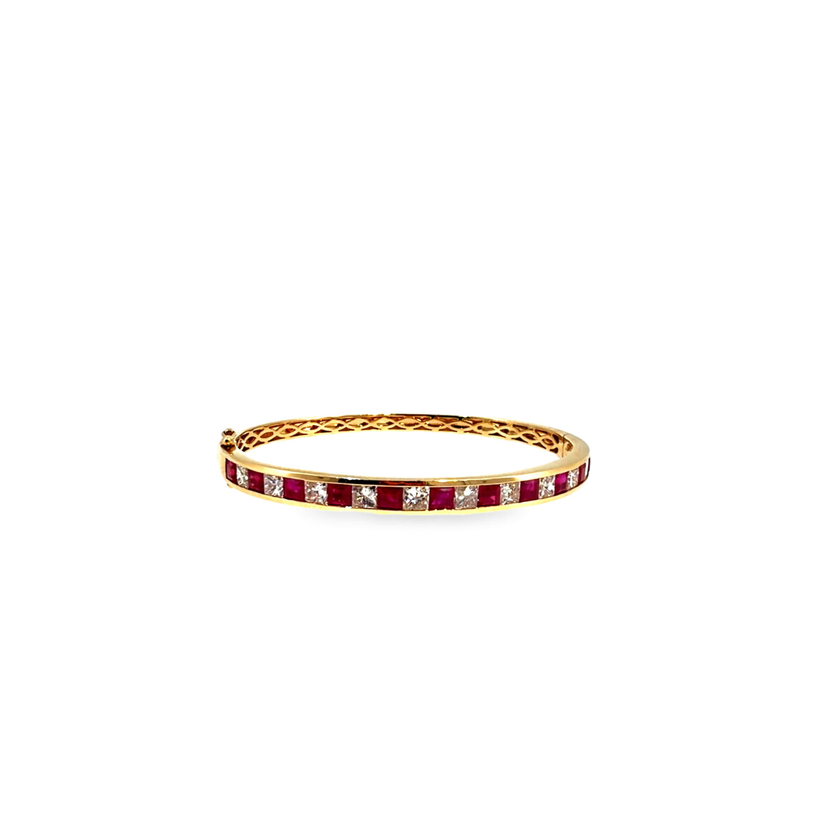 The Crimson Row Bangle, 4.00ct Ruby & 3.00ct Diamond, 14K Yellow Gold by Benji Designs, view 1