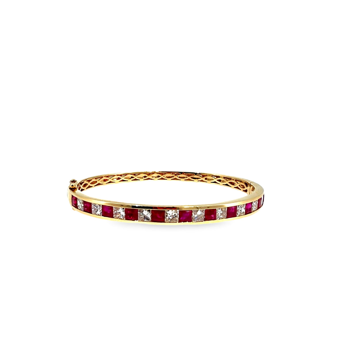 The Crimson Row Bangle, 4.00ct Ruby & 3.00ct Diamond, 14K Yellow Gold by Benji Designs, view 2