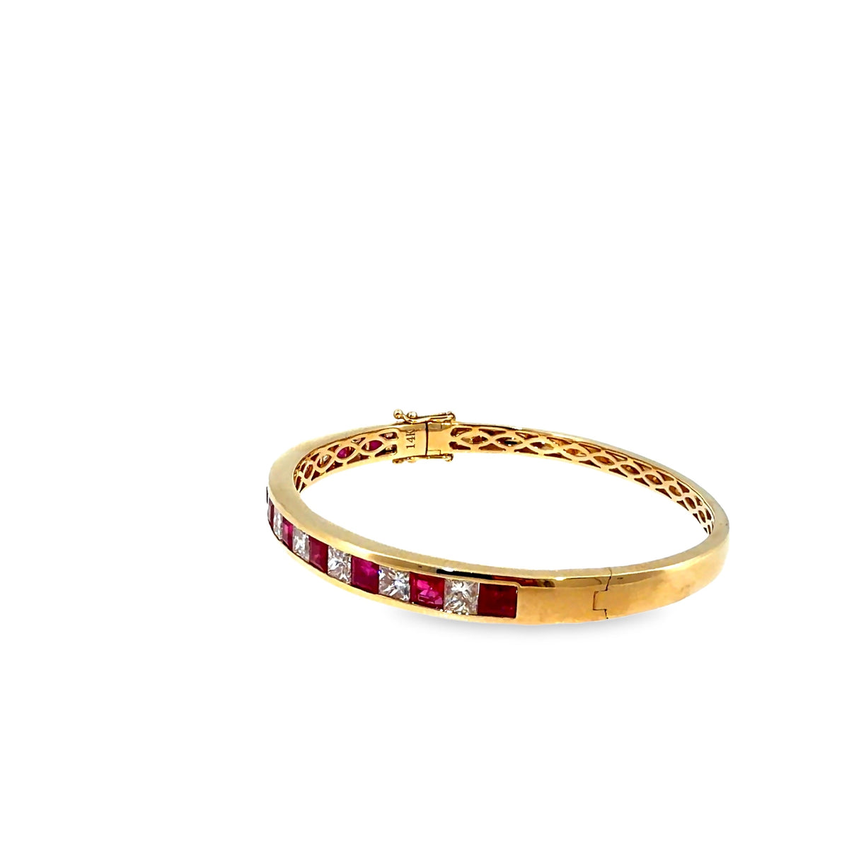 The Crimson Row Bangle, 4.00ct Ruby & 3.00ct Diamond, 14K Yellow Gold by Benji Designs, view 3