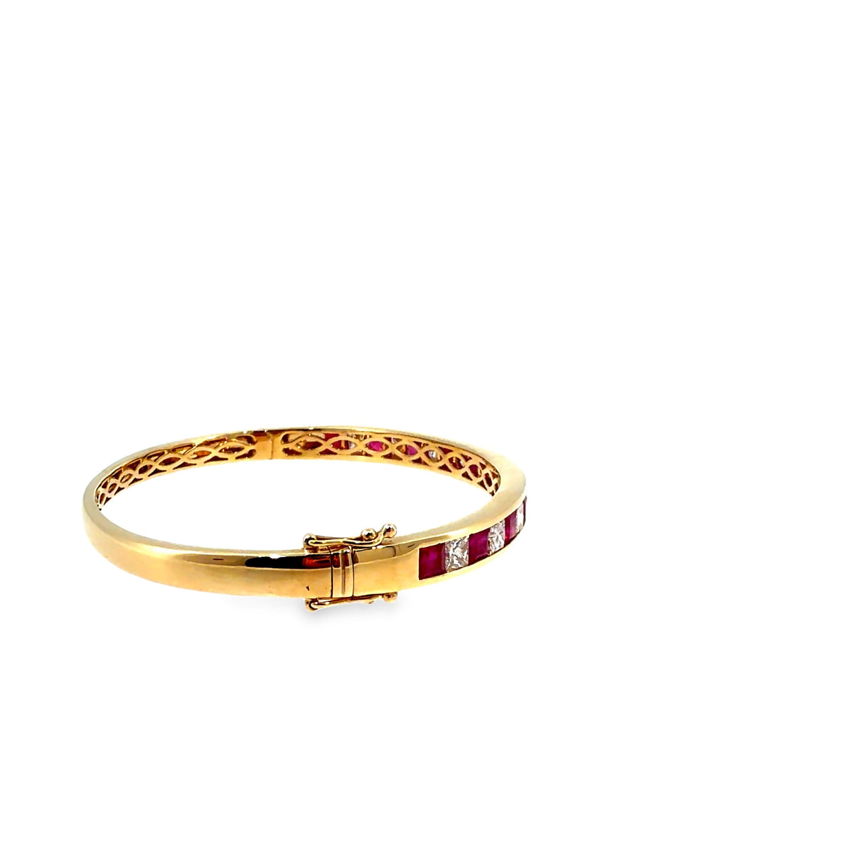The Crimson Row Bangle, 4.00ct Ruby & 3.00ct Diamond, 14K Yellow Gold by Benji Designs, view 5