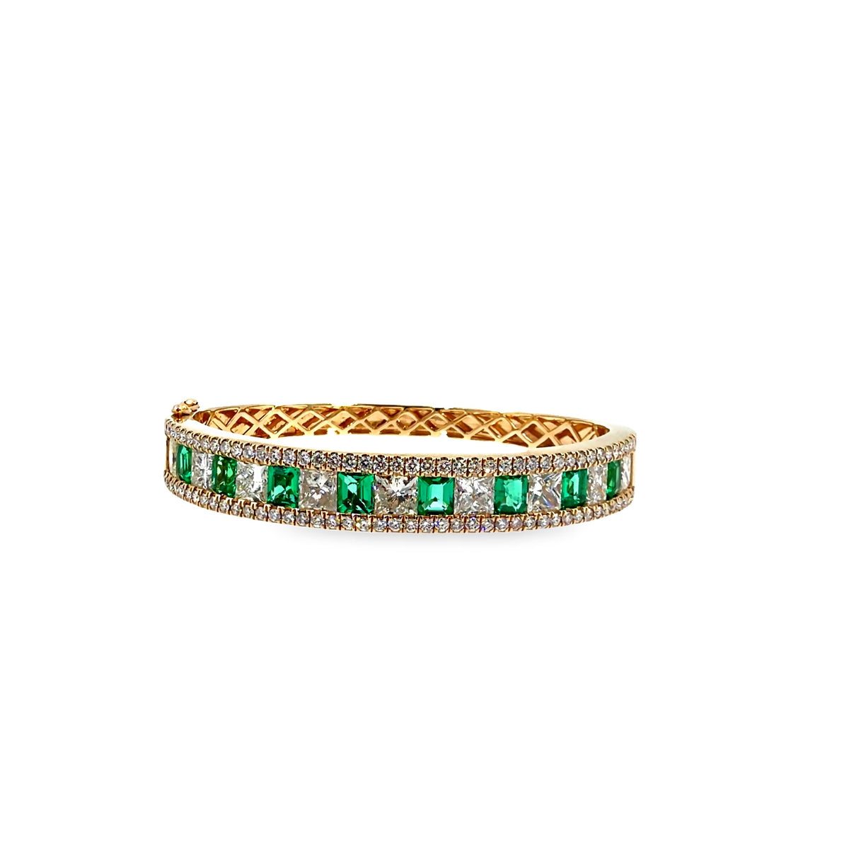 The Emerald Garden Bangle, 7.50ct Diamond & 3.50ct Emerald, 14K Yellow Gold by Benji Designs, view 1