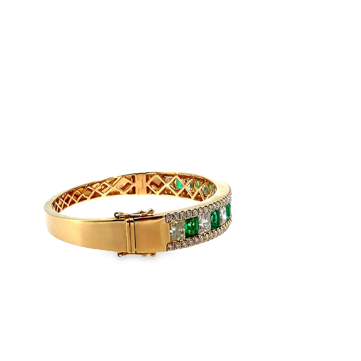 The Emerald Garden Bangle, 7.50ct Diamond & 3.50ct Emerald, 14K Yellow Gold by Benji Designs, view 4