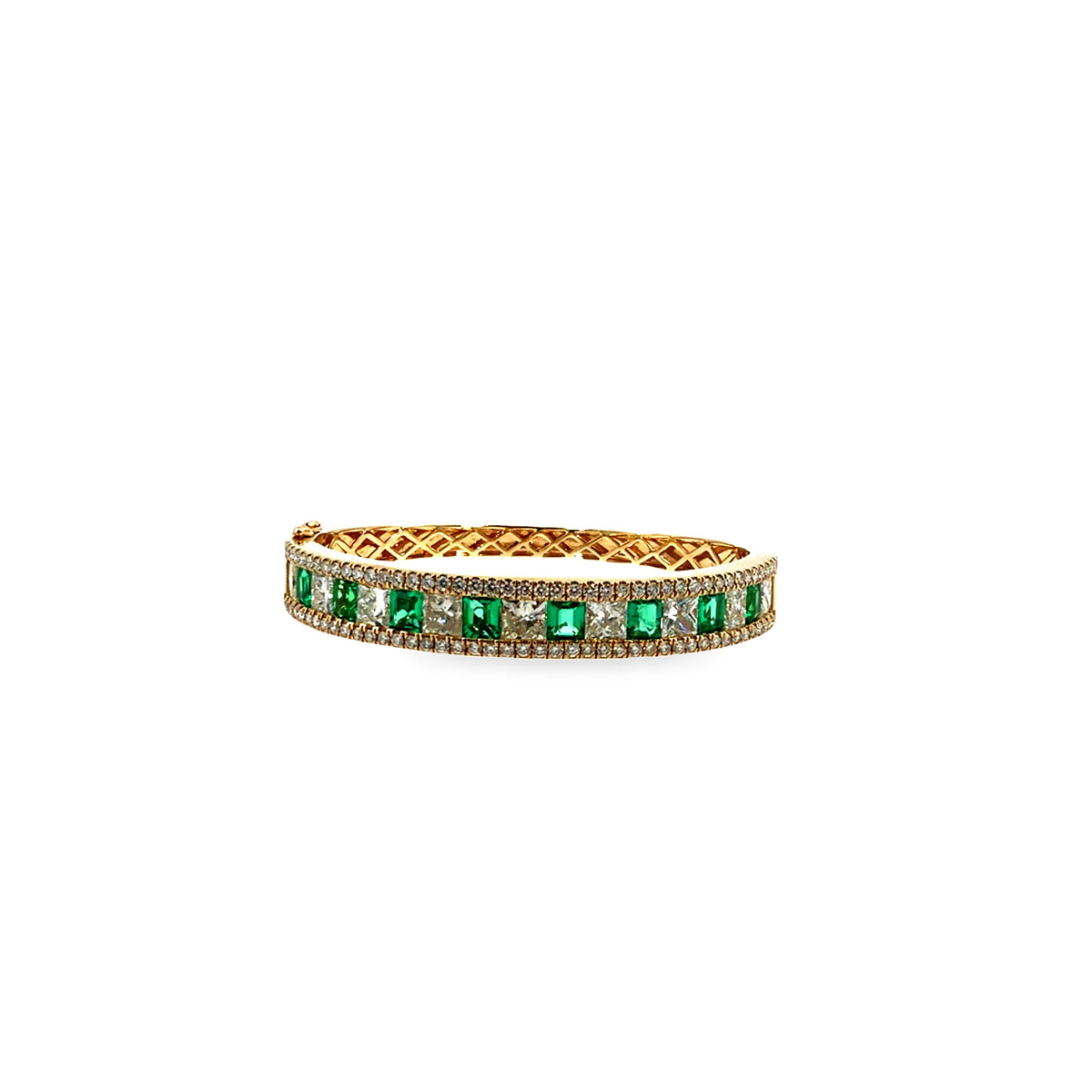 The Emerald Garden Bangle, 7.50ct Diamond & 3.50ct Emerald, 14K Yellow Gold by Benji Designs, view 5