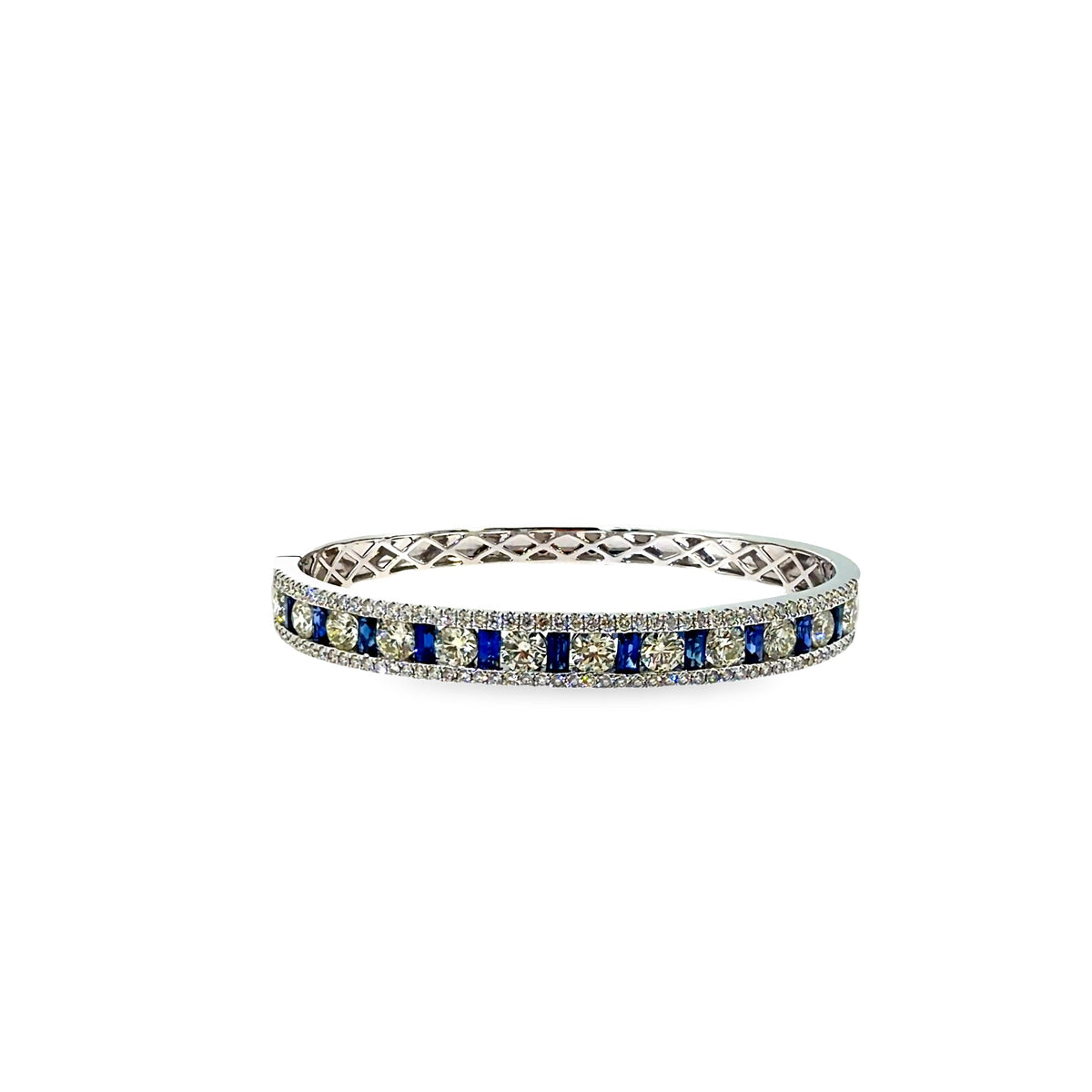 The Sapphire Baguette Bangle, 4.50ct Diamond & 2.00ct Sapphire, 14K White Gold by Benji Designs, view 1