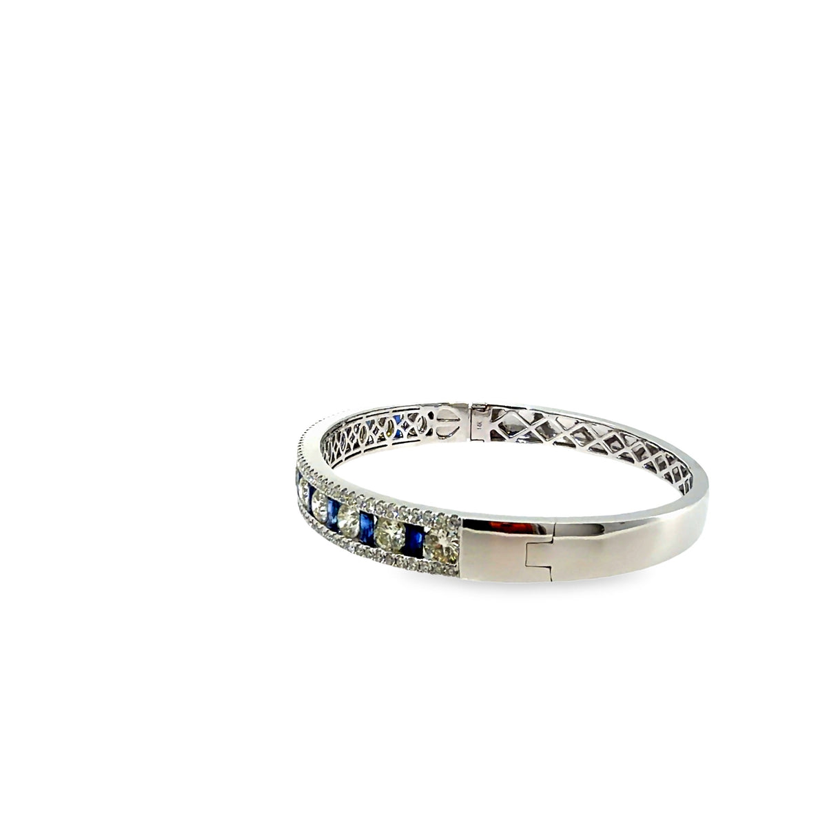 The Sapphire Baguette Bangle, 4.50ct Diamond & 2.00ct Sapphire, 14K White Gold by Benji Designs, view 2