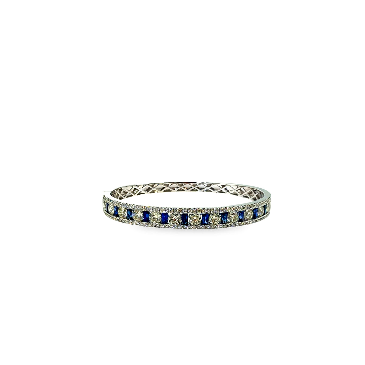 The Sapphire Baguette Bangle, 4.50ct Diamond & 2.00ct Sapphire, 14K White Gold by Benji Designs, view 5