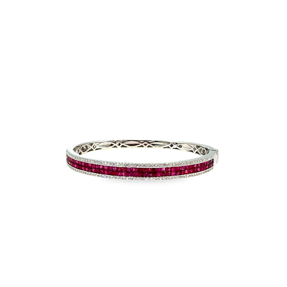 The Double Ruby Bangle, 4.25ct Ruby & Diamond, 14K White Gold by Benji Designs, view 1