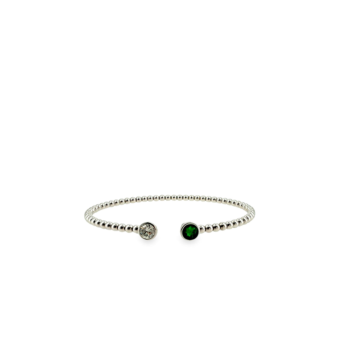 The Emerald Duet Bangle, 0.60ct Emerald & 0.60ct Diamond, 14K White Gold by Benji Designs, view 2
