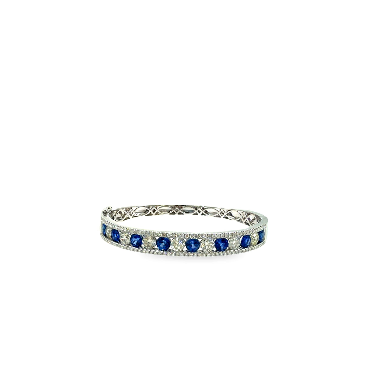 The Blue Horizon Bangle, 8.00ct Sapphire & Diamond, 14K White Gold by Benji Designs, view 1