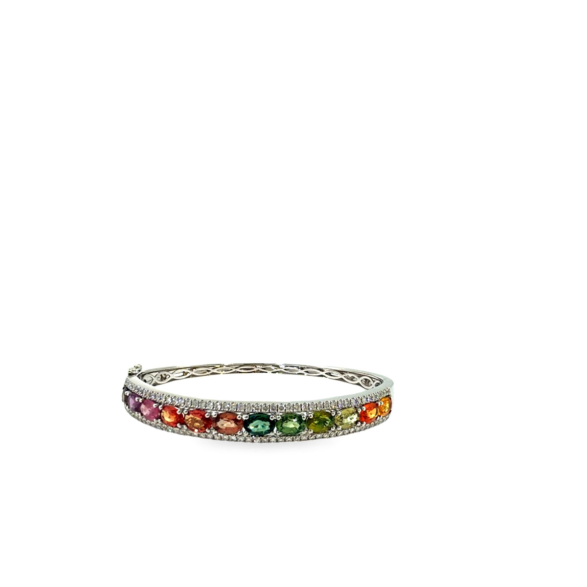 The Jewel Box Bangle, 9.25ct Multicolor Sapphire & Diamond, 14K White Gold by Benji Designs, view 1
