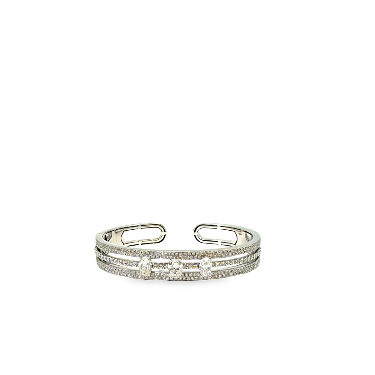 The Oval Trio Bangle, 3.65ct Oval Diamond, 18K White Gold by Benji Designs, view 1