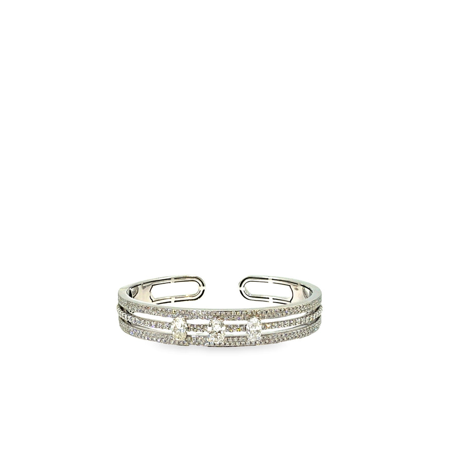 The Oval Trio Bangle, 3.65ct Oval Diamond, 18K White Gold by Benji Designs, view 1