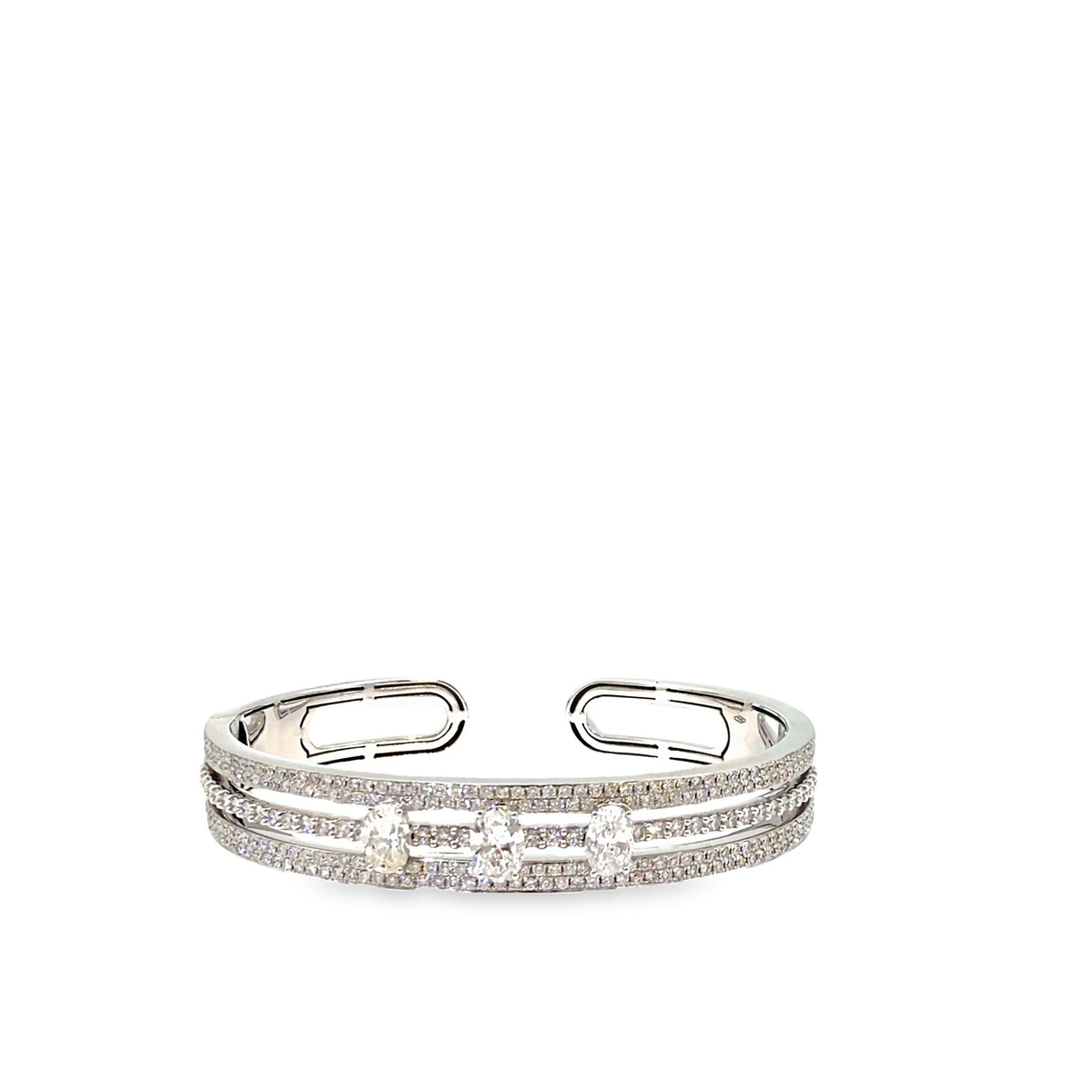 The Oval Trio Bangle, 3.65ct Oval Diamond, 18K White Gold by Benji Designs, view 2