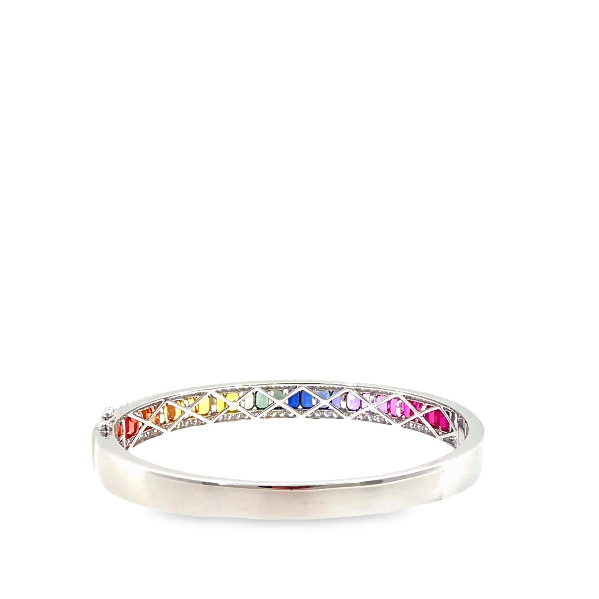 The Rainbow Row Bangle, 8.75ct Multicolor Sapphire & Diamond, 14K White Gold by Benji Designs, view 4