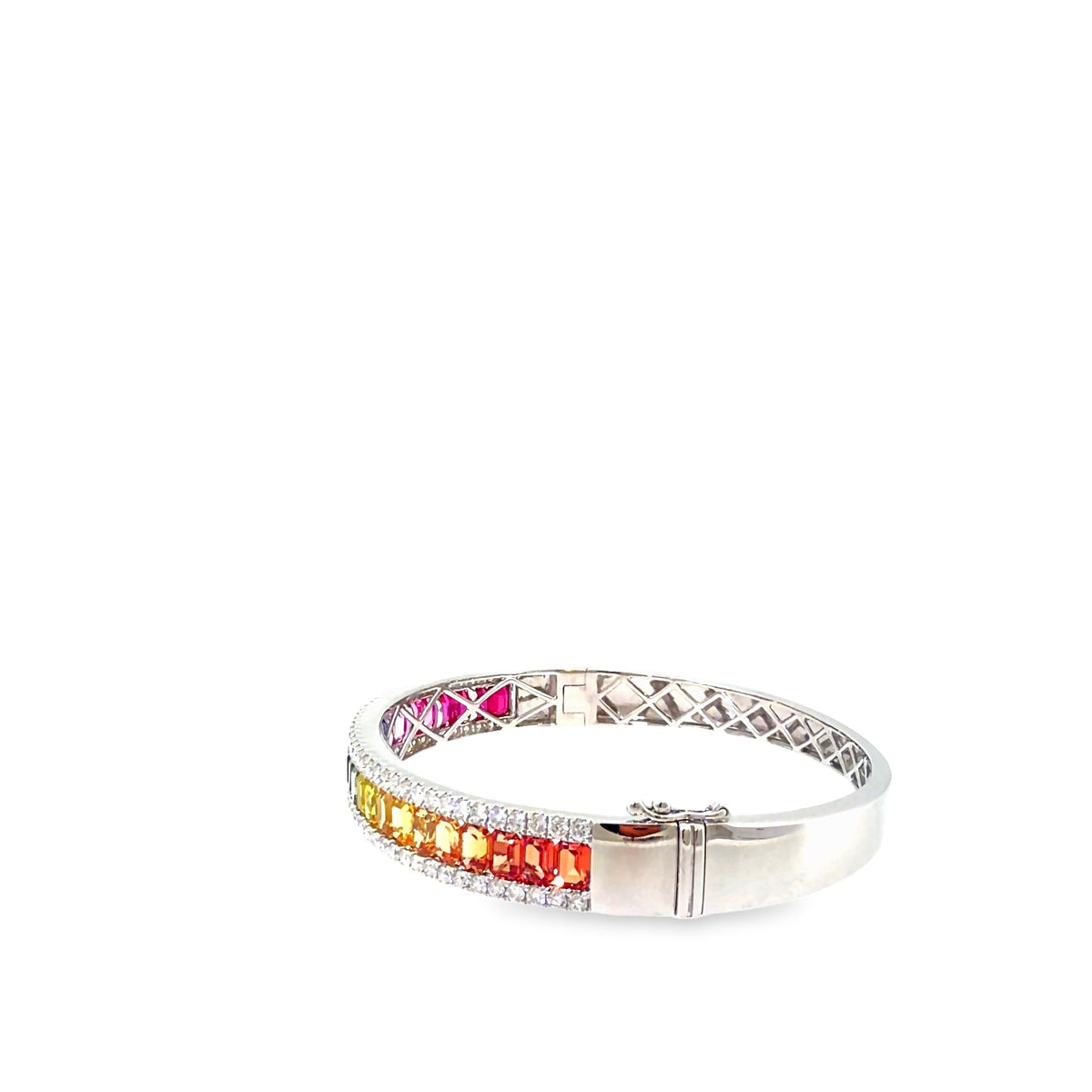 The Rainbow Row Bangle, 8.75ct Multicolor Sapphire & Diamond, 14K White Gold by Benji Designs, view 3