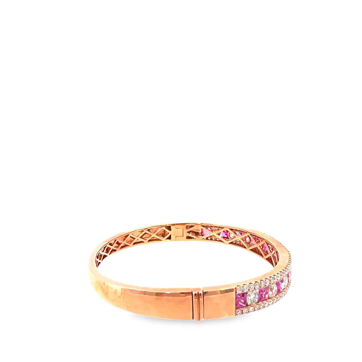 The Pink Promenade Bangle, 6.50ct Pink Sapphire & Diamond, 14K Rose Gold by Benji Designs, view 5