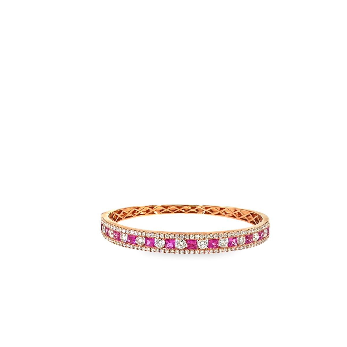 The Pink Promenade Bangle, 6.50ct Pink Sapphire & Diamond, 14K Rose Gold by Benji Designs, view 6