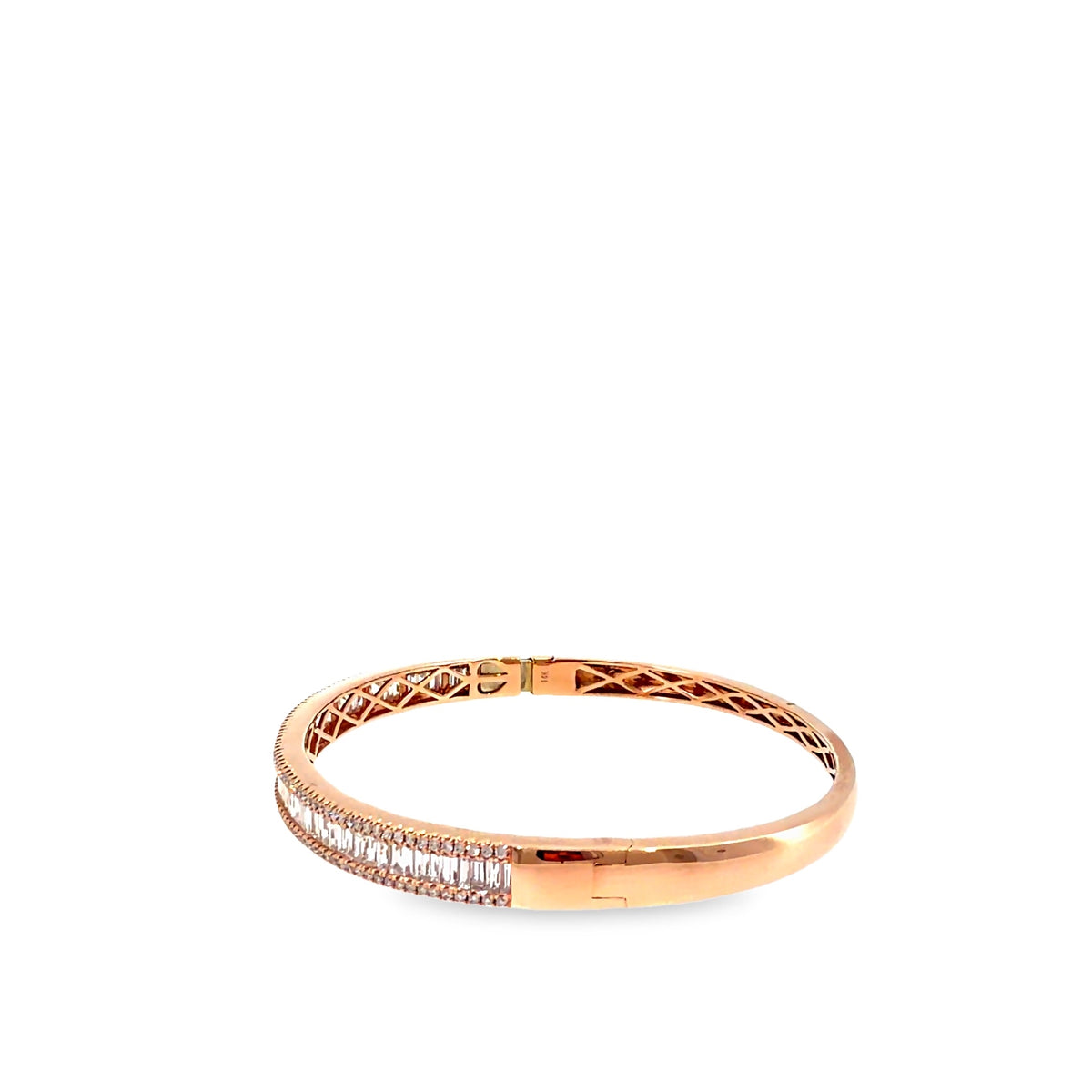 The Rose Ribbon Bangle, 3.25ct Baguette Diamond, 14K Rose Gold by Benji Designs, view 3
