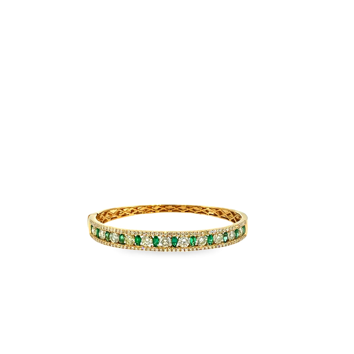 The Verdant Crown Bangle, 5.00ct Emerald & Diamond, 14K Yellow Gold by Benji Designs, view 1