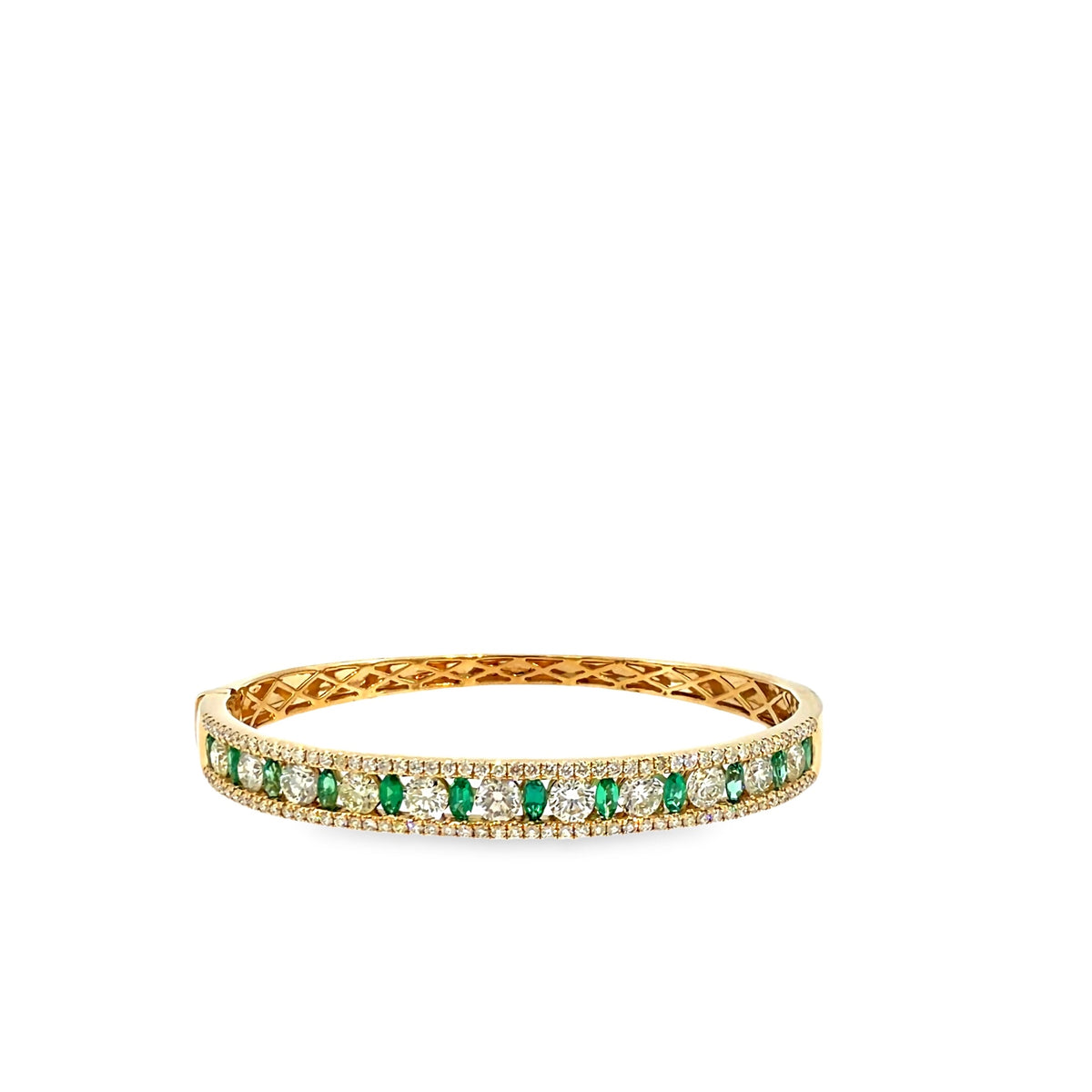 The Verdant Crown Bangle, 5.00ct Emerald & Diamond, 14K Yellow Gold by Benji Designs, view 2