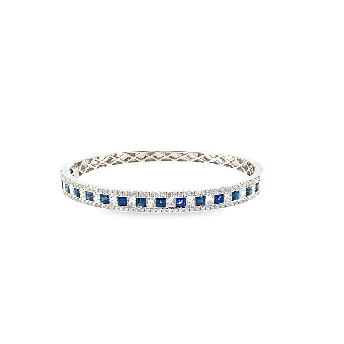 The Sapphire Regent Bangle, 5.50ct Sapphire & Diamond, 14K White Gold by Benji Designs, view 2