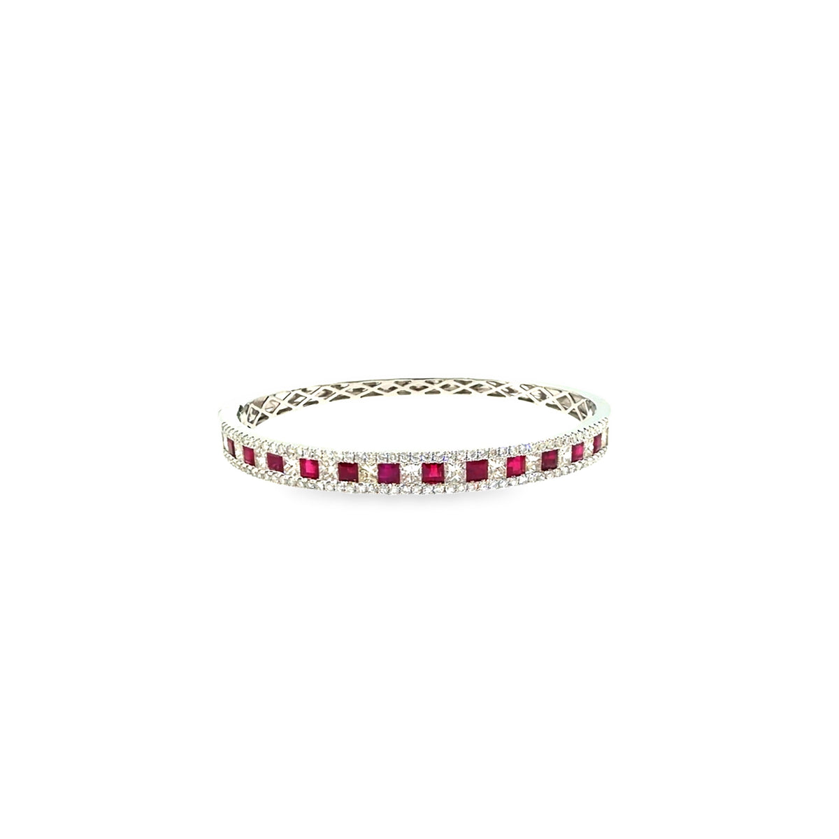 The Ruby Mosaic Bangle, 6.25ct Ruby & Diamond, 14K White Gold by Benji Designs, view 1
