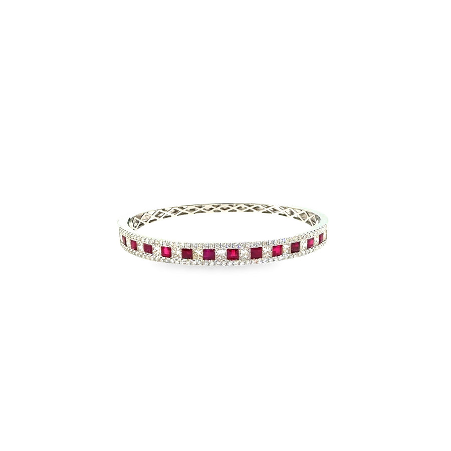 The Ruby Mosaic Bangle, 6.25ct Ruby & Diamond, 14K White Gold by Benji Designs, view 1