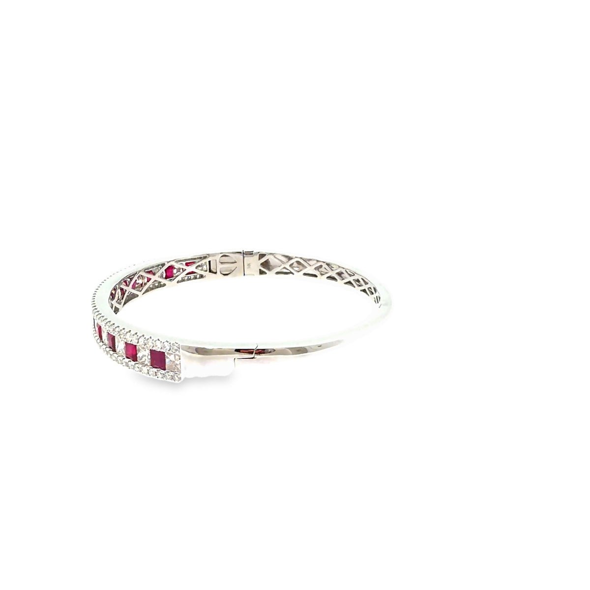 The Ruby Mosaic Bangle, 6.25ct Ruby & Diamond, 14K White Gold by Benji Designs, view 3