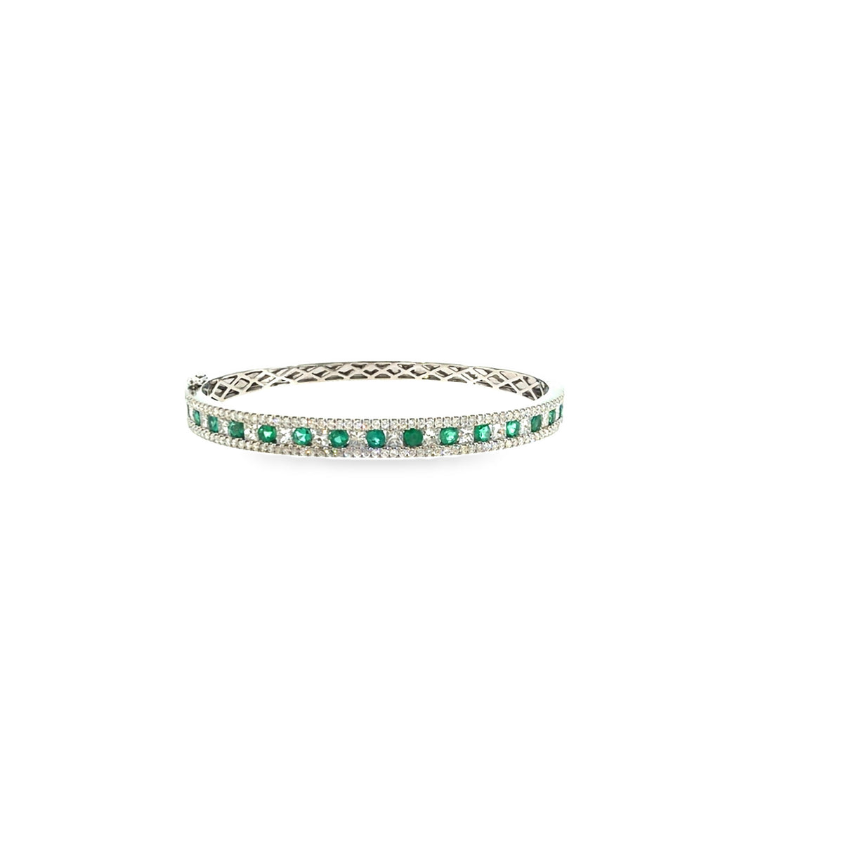 The Emerald Isle Bangle, 4.50ct Emerald & Diamond, 14K White Gold by Benji Designs, view 1