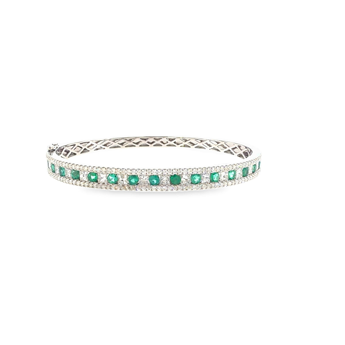 The Emerald Isle Bangle, 4.50ct Emerald & Diamond, 14K White Gold by Benji Designs, view 2