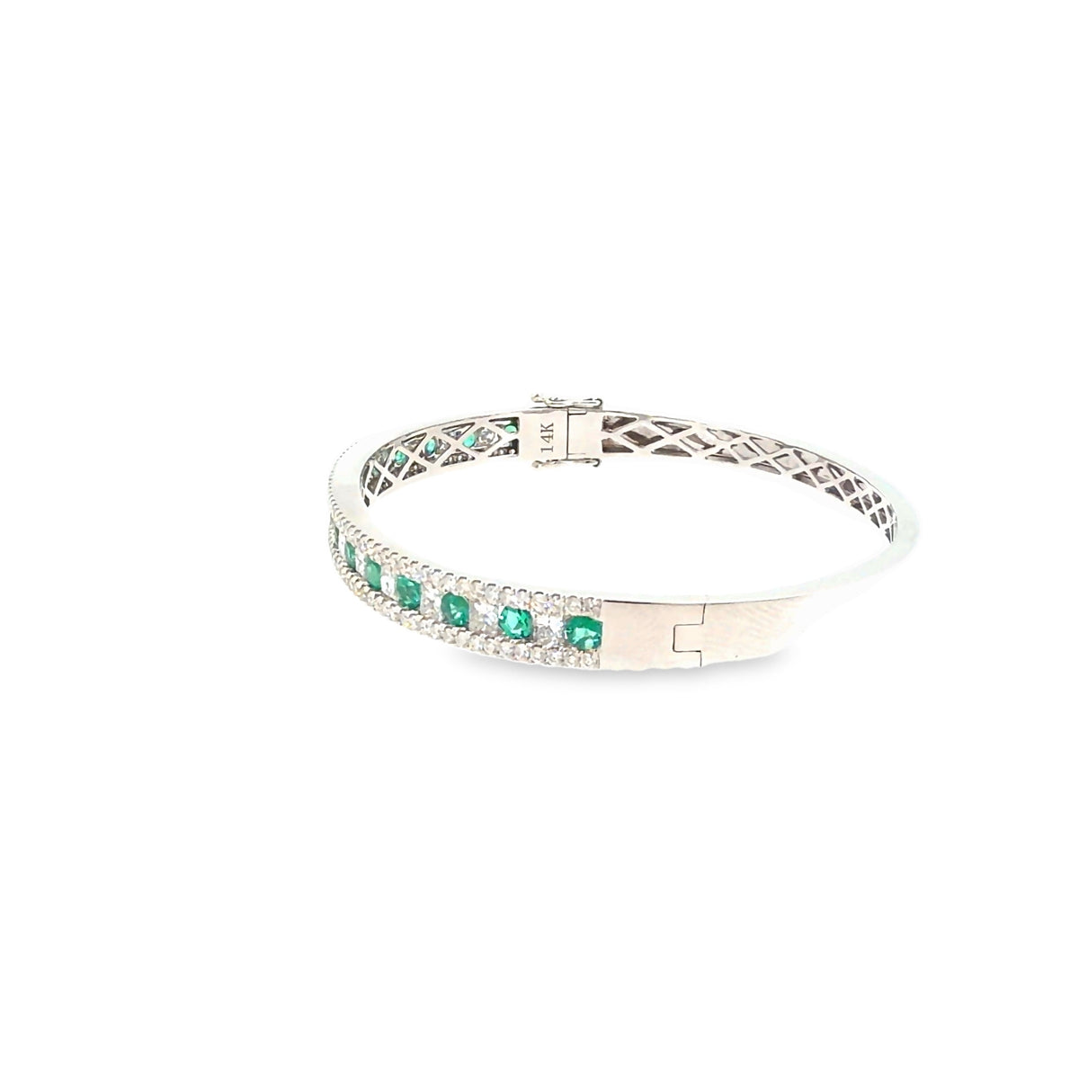 The Emerald Isle Bangle, 4.50ct Emerald & Diamond, 14K White Gold by Benji Designs, view 3
