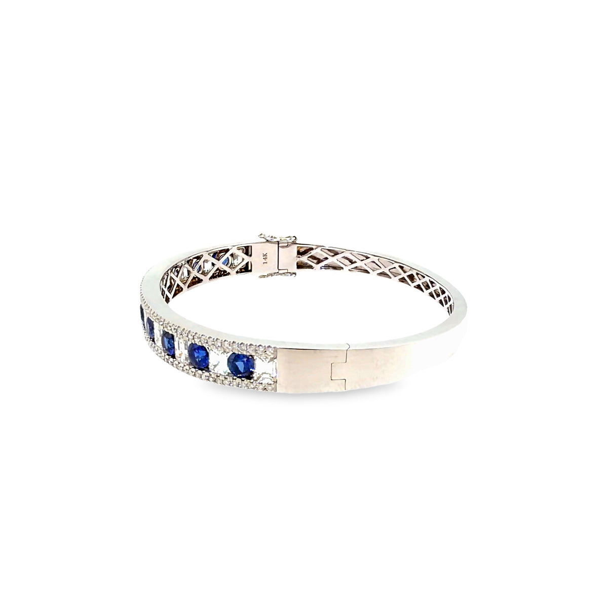The Sapphire Gallery Bangle, 7.25ct Sapphire & Diamond, 14K White Gold by Benji Designs, view 3