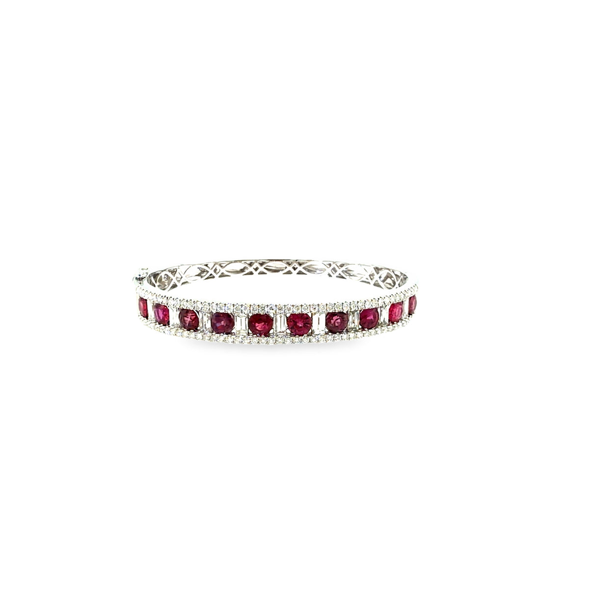 The Scarlet Gala Bangle, 9.25ct Ruby & Diamond, 14K White Gold by Benji Designs, view 1