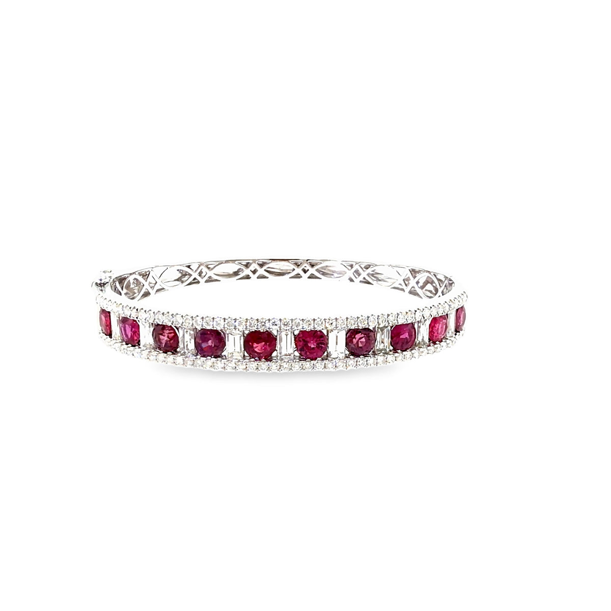 The Scarlet Gala Bangle, 9.25ct Ruby & Diamond, 14K White Gold by Benji Designs, view 2
