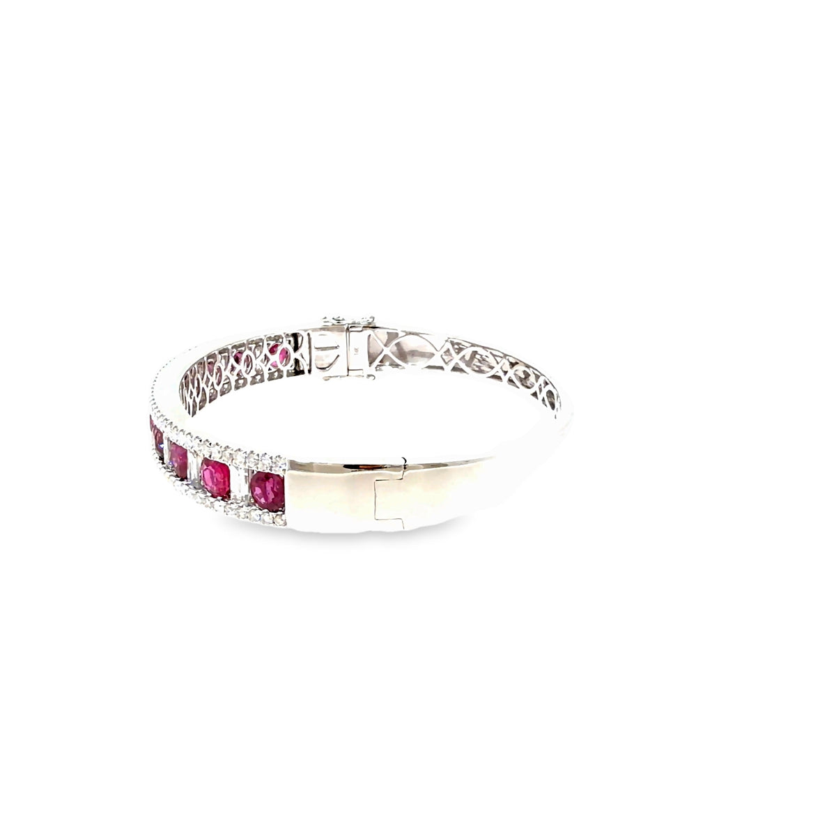 The Scarlet Gala Bangle, 9.25ct Ruby & Diamond, 14K White Gold by Benji Designs, view 3